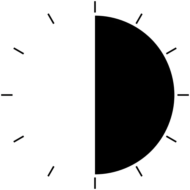 a white clock face on a black background, a digital rendering, by Josef Čapek, reddit, created in adobe illustrator, half moon, split in half, no - text no - logo