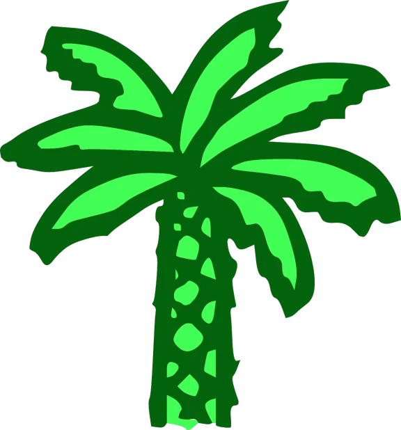 a green palm tree on a black background, naive art, stylized bold outline, (((trees))), green colored skin!!, viewed from far away