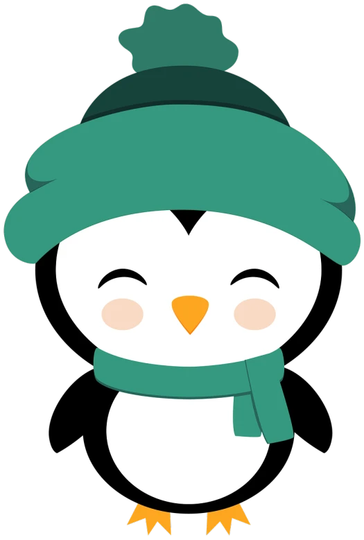 a penguin wearing a green hat and scarf, vector art, pixabay, mingei, glowing white face, ori, wide screenshot, rin