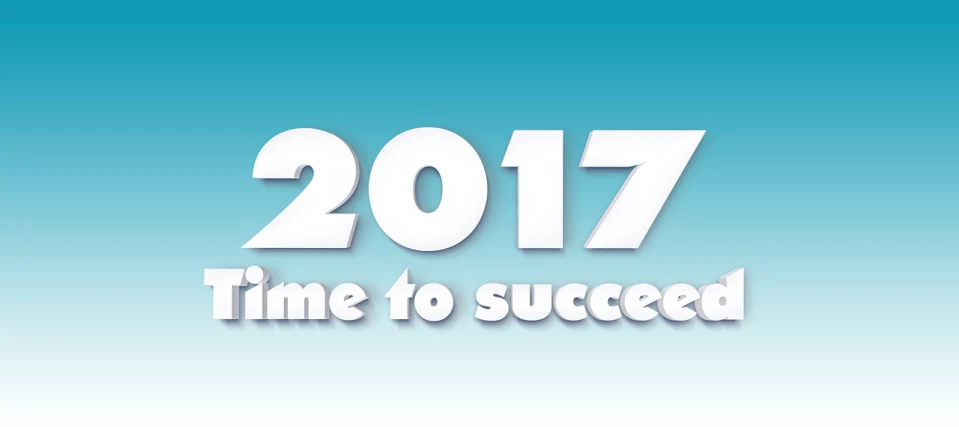 a sign that says 2017 time to succeed, by January Suchodolski, shutterstock, happening, infographics. logo. blue, pvc, header, no gradients
