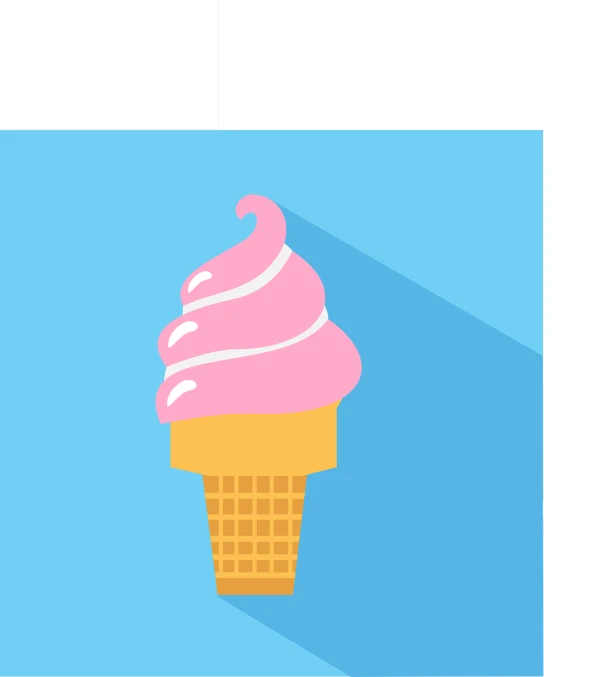 a pink ice cream cone with a long shadow, vector art, conceptual art, pc screen image, background image, blue black pink, split screen
