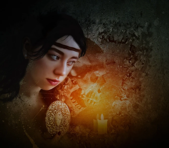 a close up of a person wearing a necklace, digital art, by Hristofor Zhefarovich, pixabay contest winner, digital art, girl under lantern, medieval portrait, high quality fantasy stock photo