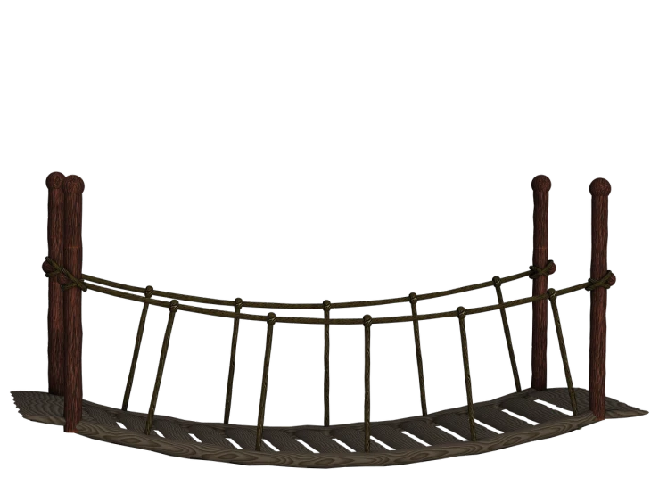 a close up of a wooden bridge on a black background, polycount, conceptual art, rope bridge, simple path traced, suspended bridge!, top - side view