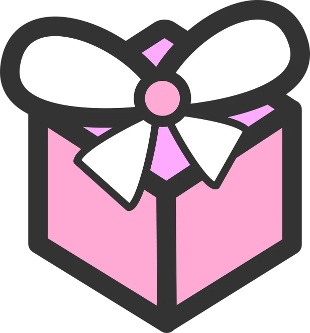 a pink gift box with a bow on top, vector art, by Eden Box, pixabay, sōsaku hanga, avatar image, minimalist sticker, black bowtie, bt21