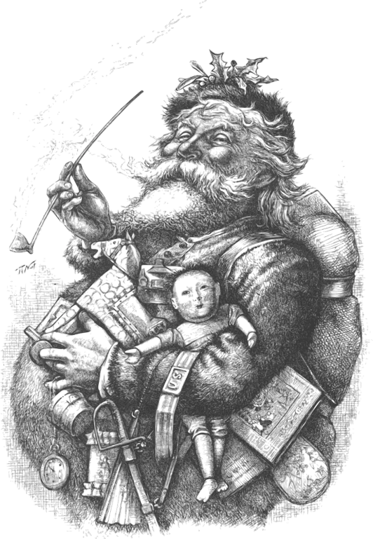 a black and white drawing of a man with a sword, a stipple, inspired by gustav dore, reddit, digital art, santa claus, todd schorr highly detailed, highly detailed generative art, mage smoking pipe