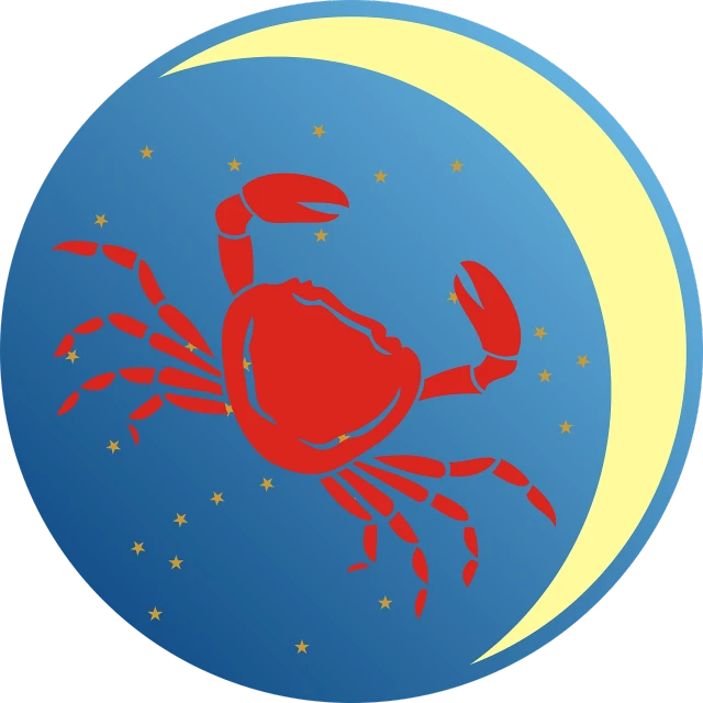 a red crab sitting on top of a blue moon, an illustration of, unknown zodiac sign, badge, clipart, night view