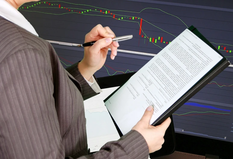 a woman in a business suit writing on a clipboard, analytical art, trading stocks, screencap, technical document, performance