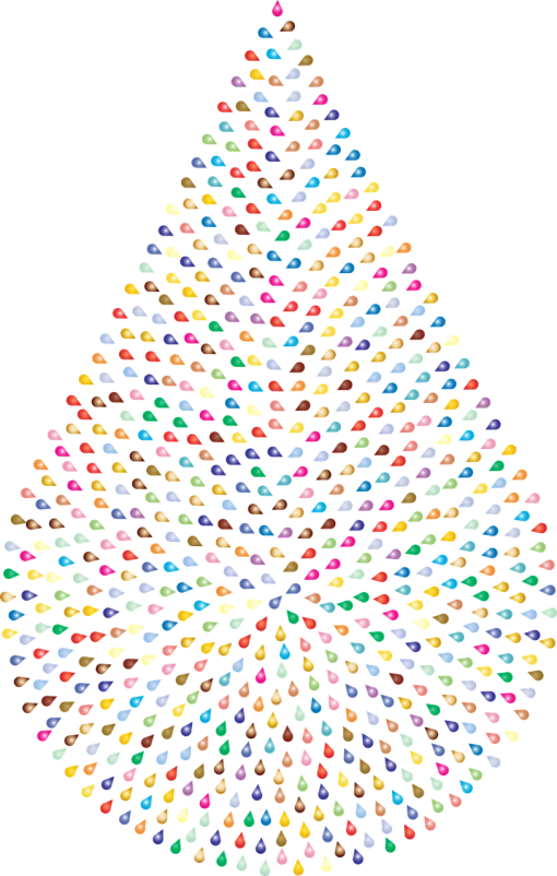 a multicolored christmas tree on a black background, a pointillism painting, generative art, many hearts, vertical orientation, cone shaped, overhead view