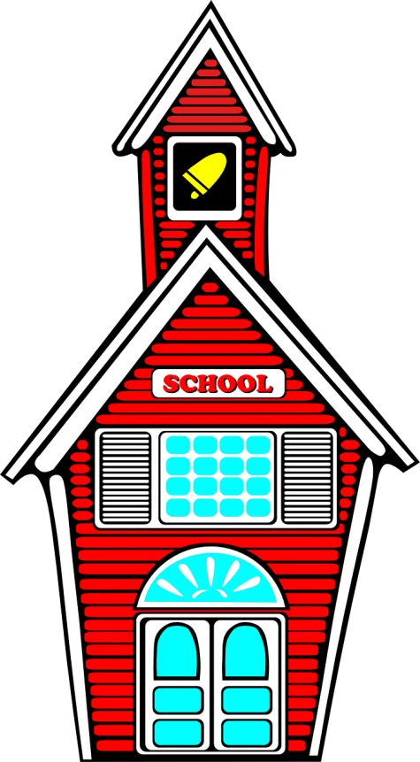 a school building with a bird on top of it, a digital rendering, by Maxwell Bates, pixabay, northwest school, black and red only!!!, red - yellow - blue building, school uniform, 1128x191 resolution