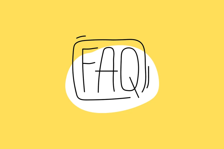 a black and white drawing of the word faq on a yellow background, a picture, tumblr, minimalist logo vector art, hand - drawn animation, avatar image, ad image