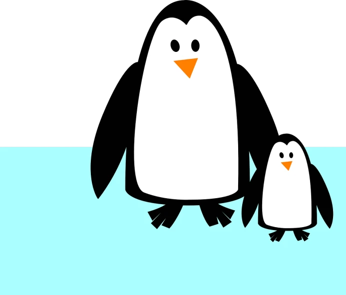 a couple of penguins standing next to each other, a cartoon, pixabay, minimalism, high contrast!!, family portrait, tummy, pc