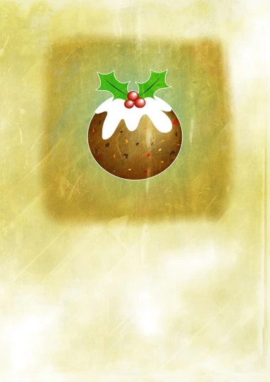 a christmas pudding with a sprig of holly on top, a digital rendering, folk art, handcrafted paper background, food blog photo, background image, restaurant menu photo