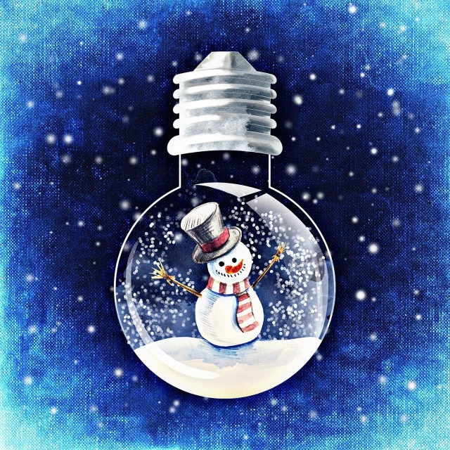 a snow globe with a snowman inside of it, a digital rendering, by Nikita Veprikov, process art, light bulb, oil paint style, hand - drawn digital art, high res