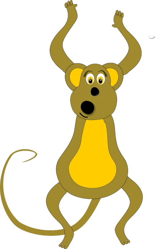 a cartoon monkey with its arms in the air, by Aleksander Kotsis, pixabay, mingei, in the shape of a rat, gold, long neck, full color illustration