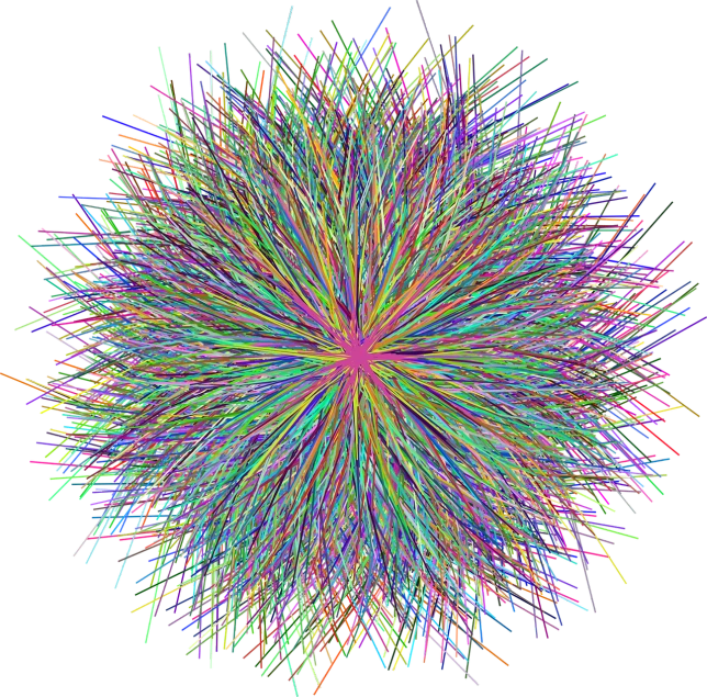 a multicolored flower on a black background, generative art, optical fiber, [ fireworks in the sky ]!!, rounded lines, generate multiple random colors