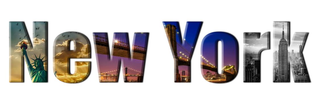 the word new york with the statue of liberty in the background, a picture, digital art, bridges, diptych, towering over your view, edited in photoshop