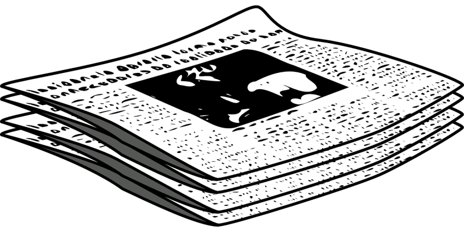 a stack of newspapers sitting on top of each other, a woodcut, black backround. inkscape, black and white vector, melting, illustration:.4