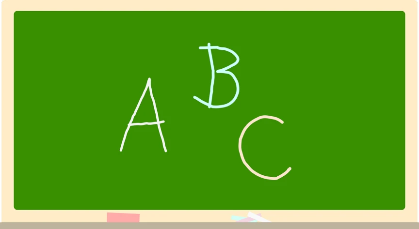 a blackboard with the letters abc and c written on it, pixabay, american barbizon school, wikihow illustration, a green, view from the bottom, small and sharp pupils