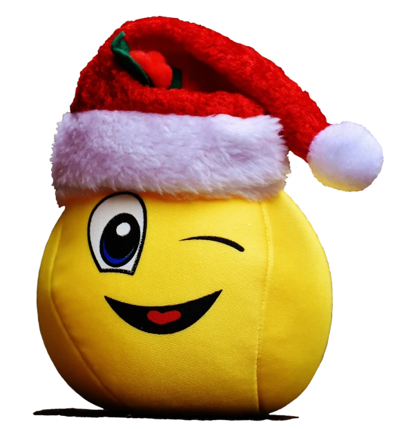 a smiley face ball wearing a santa hat, a photo, by Toyen, pixabay, plushie photography, avatar image, image