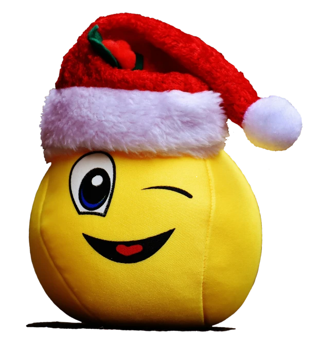 a smiley face ball wearing a santa hat, a photo, by Toyen, pixabay, plushie photography, avatar image, image