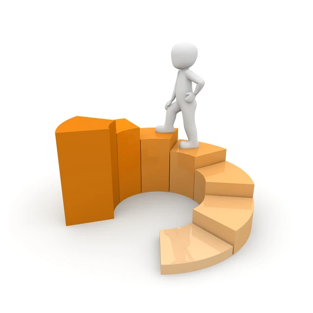 a person standing on top of a set of stairs, trending on pixabay, happening, round about to start, charts, _3d-terms_, stock photo