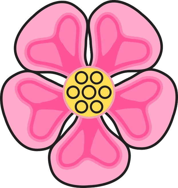 a pink flower with a yellow center, inspired by Masamitsu Ōta, sōsaku hanga, accurate depiction, cartoonish cute, nezha, erika ikuta