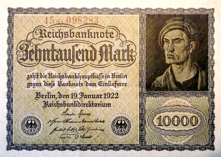 a german banknote with a portrait of a man, very detailed labeling, iso 1000, photo taken in 1 9 3 0, ebay photo