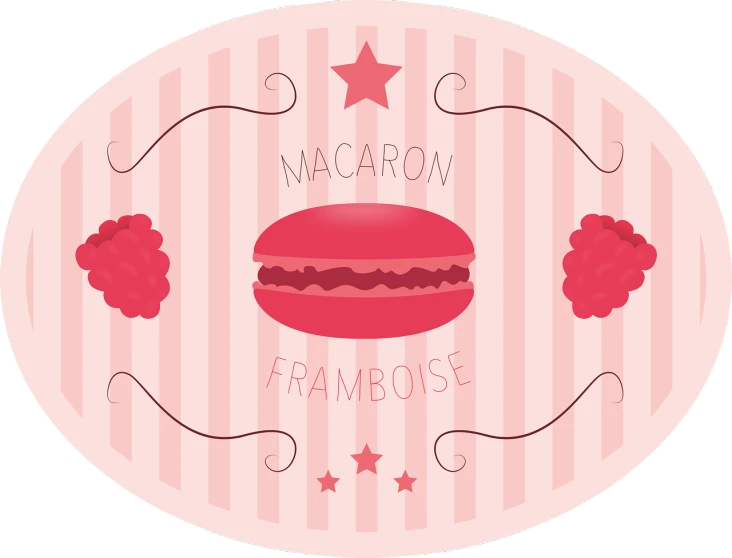 a round sticker with a macaron on it, inspired by François Bocion, pixabay, baroque, rectangular, french fry pattern ambience, raspberry, けもの