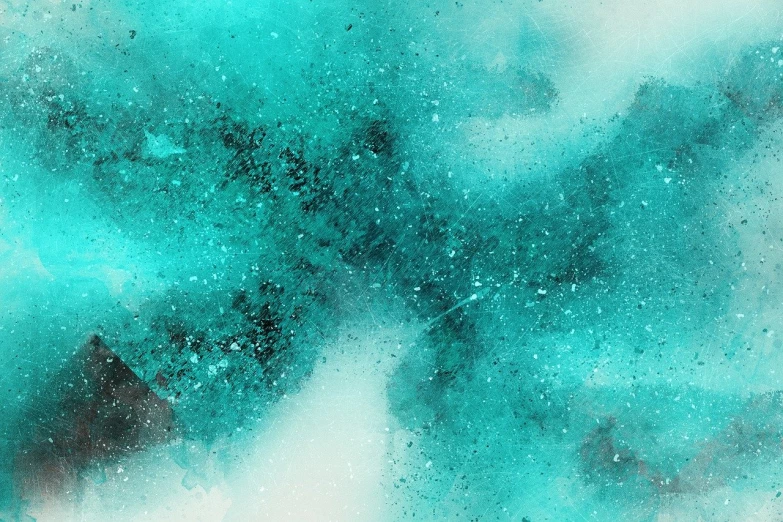 a close up of a painting of blue and green paint, a digital painting, inspired by Luigi Kasimir, shutterstock, space art, magical sparkling colored dust, black and teal paper, watercolor illustration style, stars background