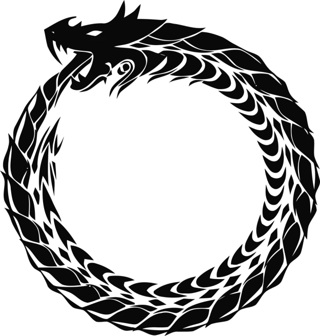 a black and white image of a dragon's head, inspired by Kanō Hōgai, deviantart, hurufiyya, huge black circle, minimalist wallpaper, ouroboros, background ( dark _ smokiness )