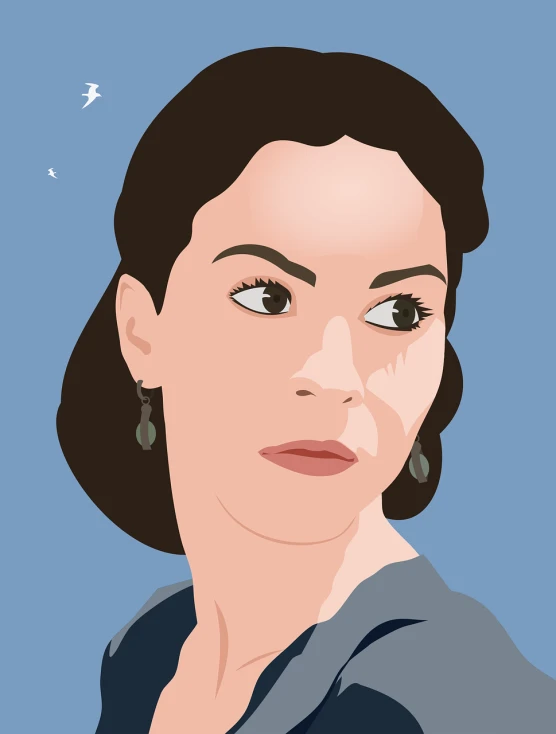 a woman with a sad look on her face, vector art, inspired by Júlíana Sveinsdóttir, shutterstock, digital art, clara oswald, pam from the office, middle shot, rey