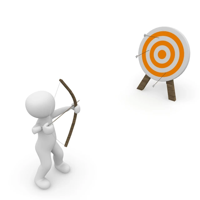 a person aiming a bow at a target, a picture, 3d character, istockphoto, computer generated, look what you have done