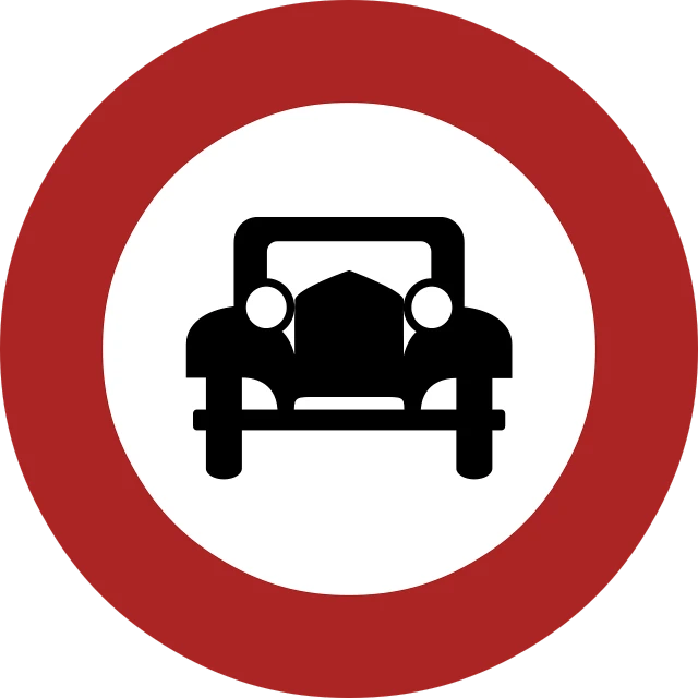 a black and white picture of a car in a red circle, by Francesco Bonsignori, pixabay, traffic signs, 1920s, no gradients, preserved historical