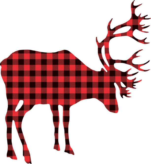 a red and black plaid reindeer silhouetted against a black background, inspired by Rudolph Belarski, digital art, plaid shirt, full res, seams, calf