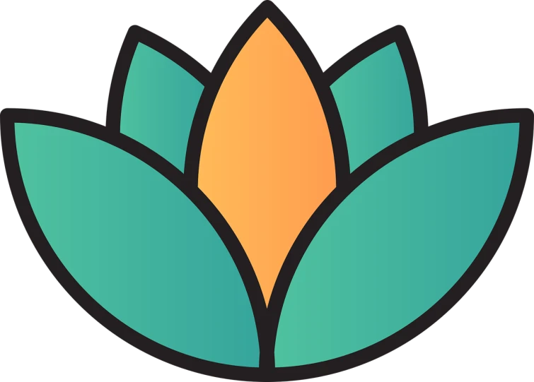 a green and orange flower on a black background, a screenshot, minimalist logo without text, lotus flower, dating app icon, tiffany