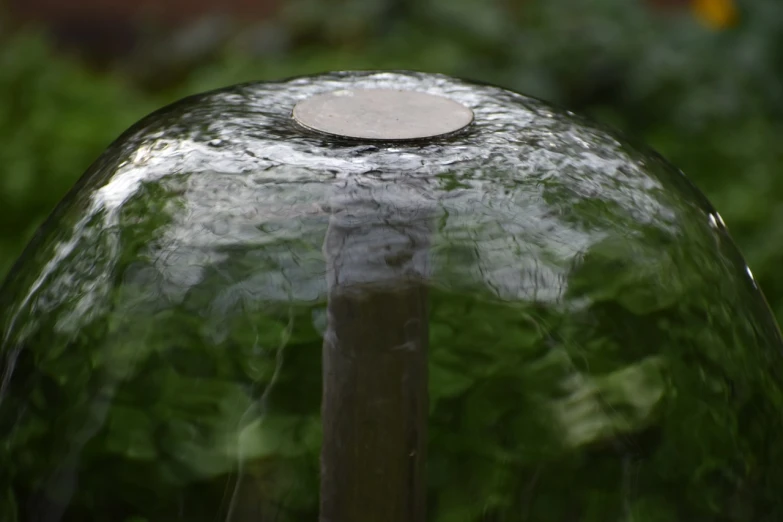 a glass dome sitting on top of a lush green field, by Jan Rustem, unsplash, conceptual art, fountain of water, blurred detail, on textured disc base, 1 0 0 0 mm