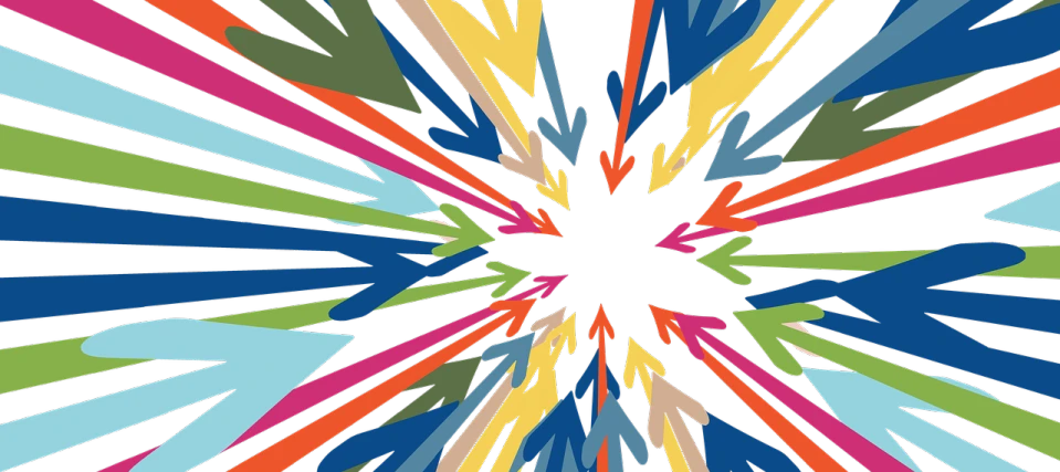 a colorful burst of paint on a black background, a digital rendering, inspired by Ernst Wilhelm Nay, ornamental arrows, vectorial, highres, random background scene