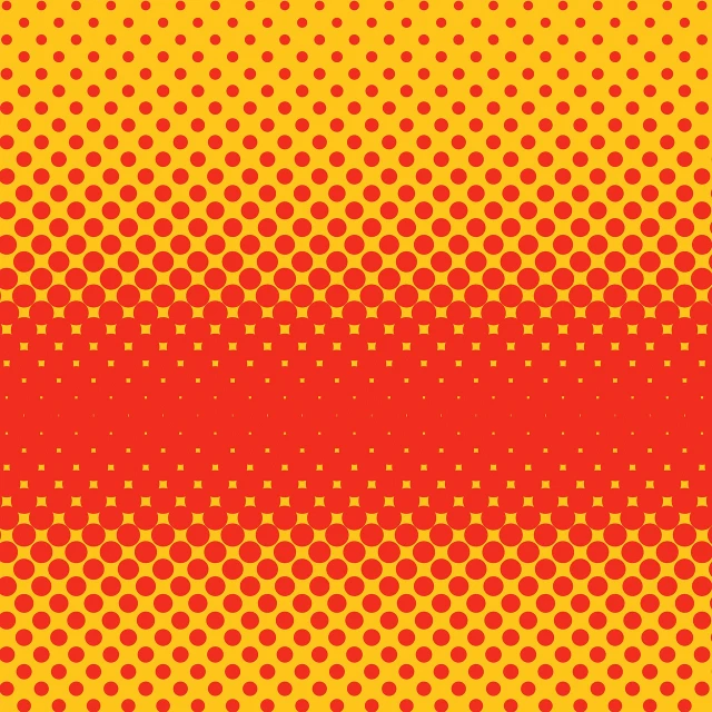 a red and yellow background with polka dots, vector art, pop art, halftone print, gradient darker to bottom, comic book cover, symmetric pattern