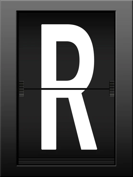 a black and white sign with the letter r on it, a raytraced image, inspired by Richard Randolph Rubenstein, reddit, remodernism, sci fi data readouts, movie poster with no text, dial, danganronpa