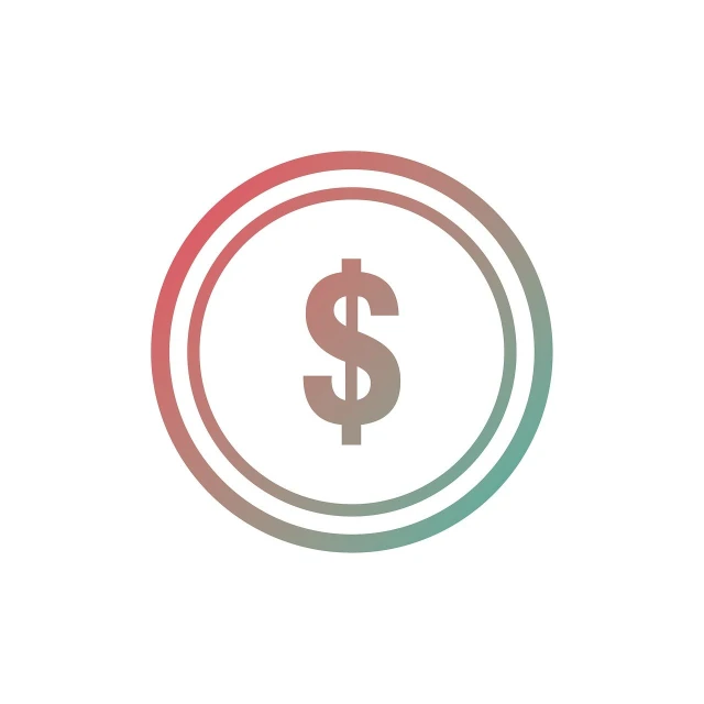 a picture of a dollar sign in a circle, a stock photo, serial art, flat color and line, gradient white to red, coin, subtle multicolored light