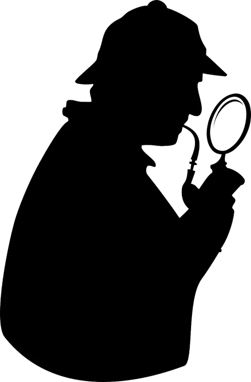 a silhouette of a man holding a magnifying glass, vector art, pixabay, analytical art, sherlock holmes, thick outline, ( 3 1