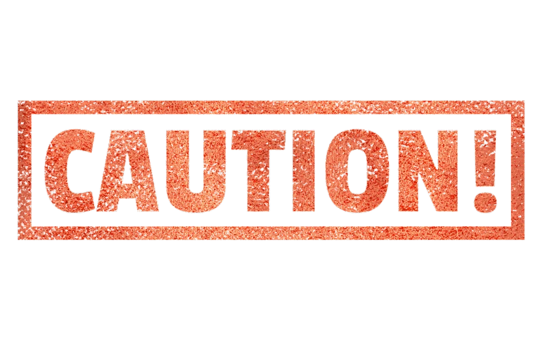 a sign that says caution on a black background, a cartoon, shutterstock, grainy. poorly rated, copper, black on red, high res photo