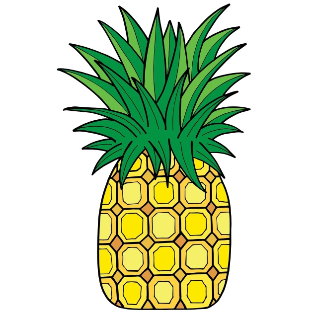 a cartoon pineapple on a white background, an illustration of, sōsaku hanga, full color manga visual style, about 3 5 years old, complete body view, taken with sony alpha 9