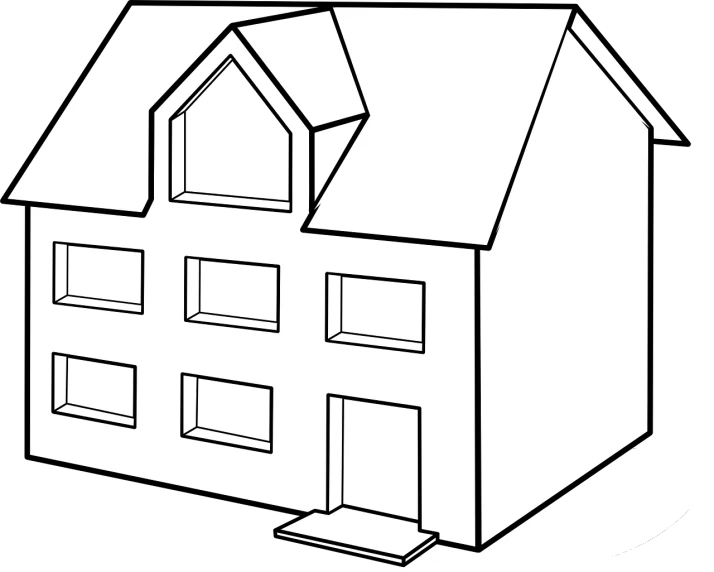 a black and white drawing of a house, lineart, pixabay, 3 d, black and white”, a brightly colored, no logo