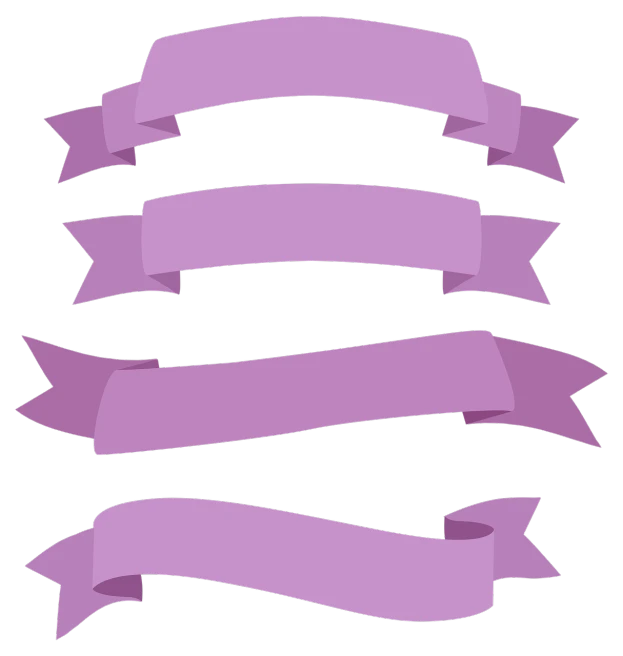 a set of purple ribbons on a black background, a digital rendering, clean black outlines, with soft pink colors, cartoonish and simplistic, scrolls