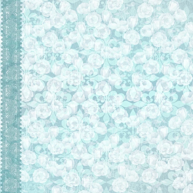 a blue and white picture of a bunch of flowers, a digital rendering, inspired by Masamitsu Ōta, deviantart, arabesque, textured turquoise background, transparent cloth, lolita, icey tundra background