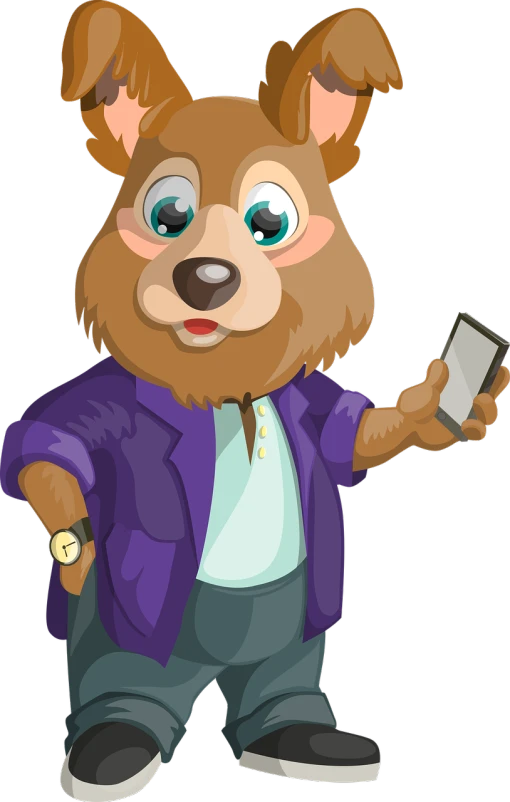 a cartoon bear holding a cell phone, an illustration of, by Nyuju Stumpy Brown, shutterstock, furry art, business attire, on black background, cartoon style illustration, teacher