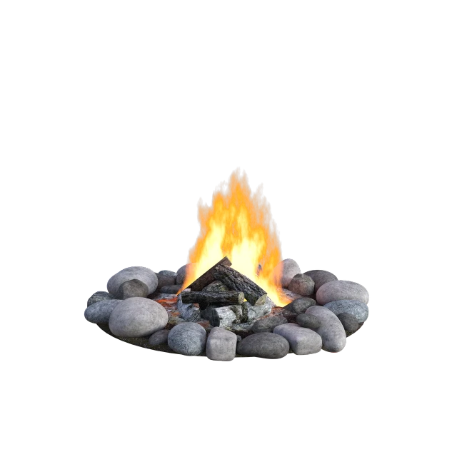 a fire sitting on top of a pile of rocks, a digital rendering, realism, productphoto, on black background, version 3, high detail product photo