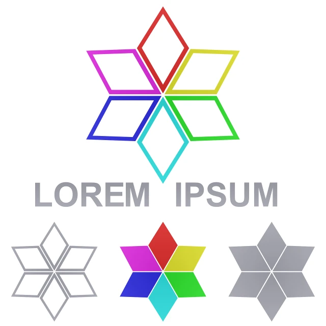a colorful snowflake logo on a white background, a photo, inspired by Lubin Baugin, abstract illusionism, lorem ipsum dolor sit amet, 6 colors, low polygons illustration, colorful and grayish palette