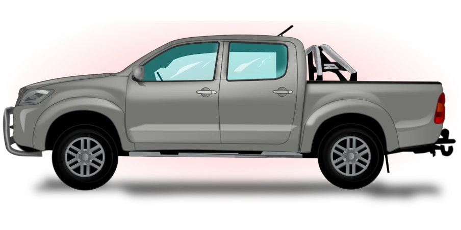 a silver pick up truck on a pink background, an illustration of, by Derek Hill, shutterstock, digital art, with a roof rack, full body shot close up, animation still, vectorised